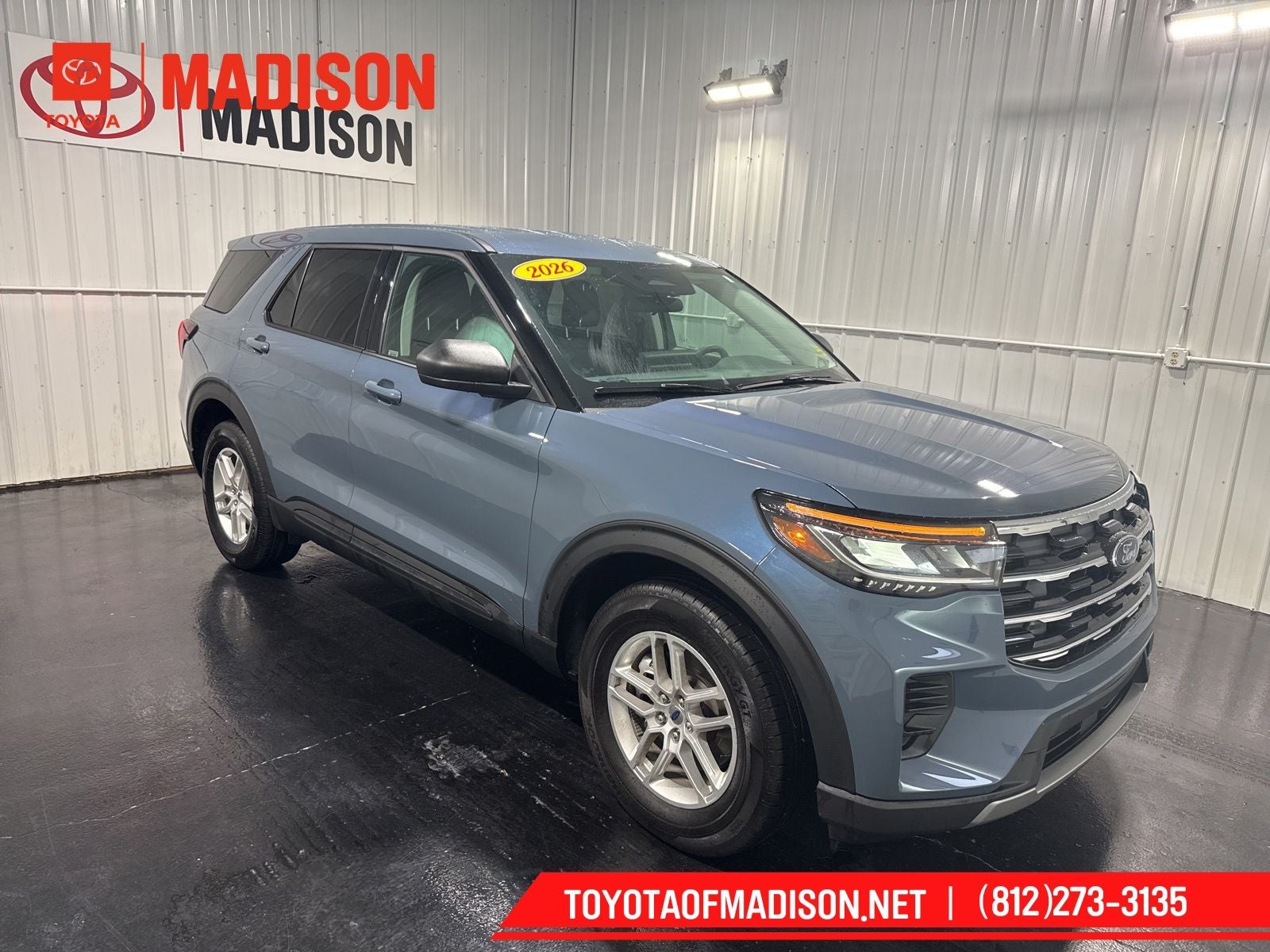 2026 Ford Explorer Active in Vapor Blue — front three-quarter view