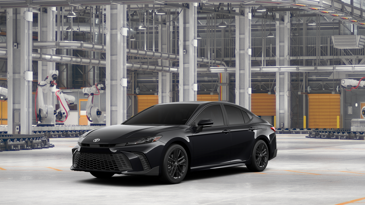 2026 Toyota Camry SE AWD in Midnight Black Metallic — front three-quarter view