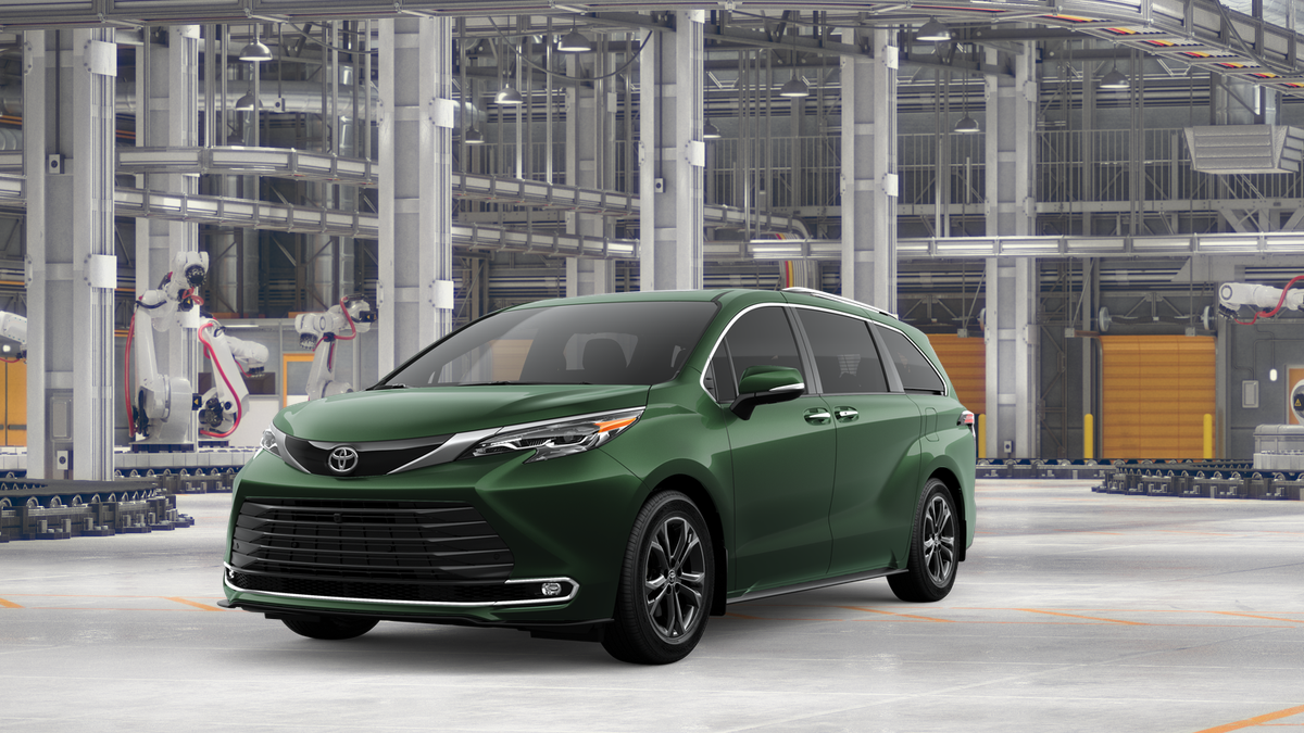 2026 Toyota Sienna Platinum in Cypress — front three-quarter view
