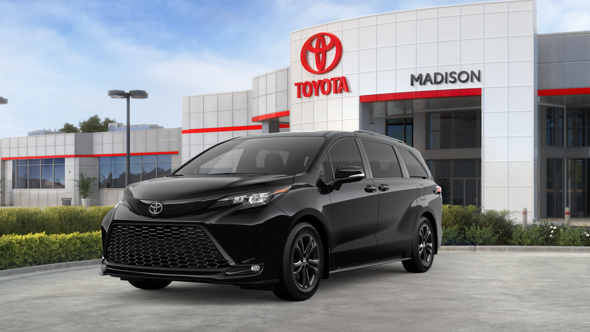 2026 Toyota Sienna XSE in Midnight Black Metallic — front three-quarter view