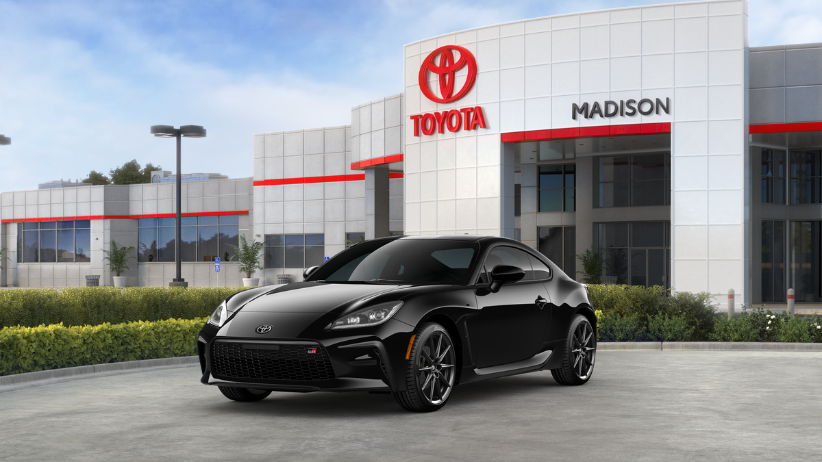2026 Toyota GR86 Premium MT in Raven — front three-quarter view